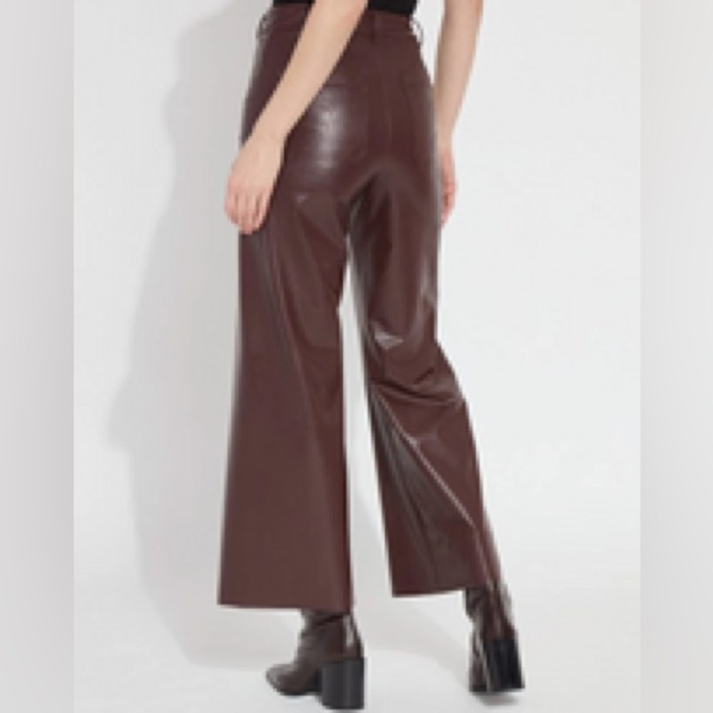 Lyssé Faux Leather Wide Leg Pants S Burgundy High Waist Pull On EUC
